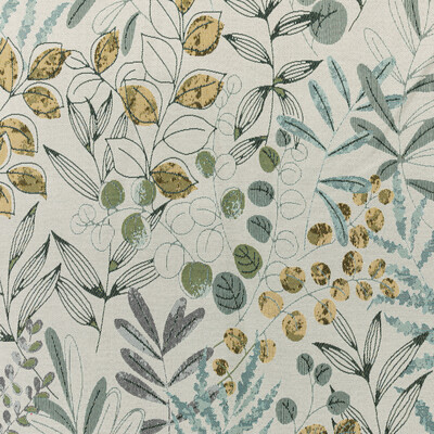 Kravet 36274.135.0 Lakeshore Upholstery Fabric in Botanic/Teal/Gold/White