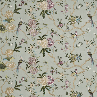 GP&J Baker BF10418.2.0 Oriental Bird Embroidery Silk Multipurpose Fabric in Aqua/multi