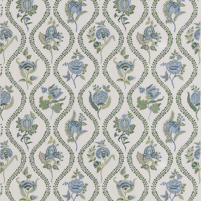 G P & J Baker BF11025.2.0 Burford Embroidery Drapery Fabric in Blue/emerald/Blue/Green/White