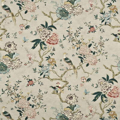 GP&J Baker BP10385.1.0 Oriental Bird Drapery Fabric in Rose/grey