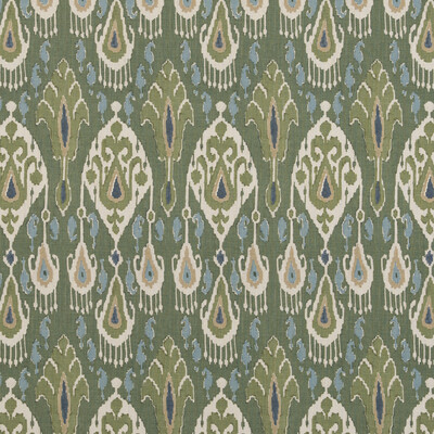 G P & J Baker BP10939.2.0 Ikat Bokhara Linen Multipurpose Fabric in Emerald/Green/White/Blue