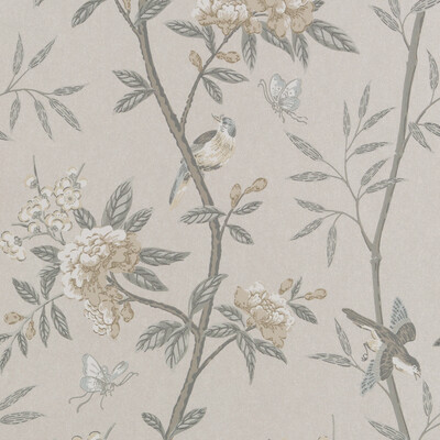 GP&J Baker BW45066.1.0 Peony & Blossom Wallcovering in Dove/silver