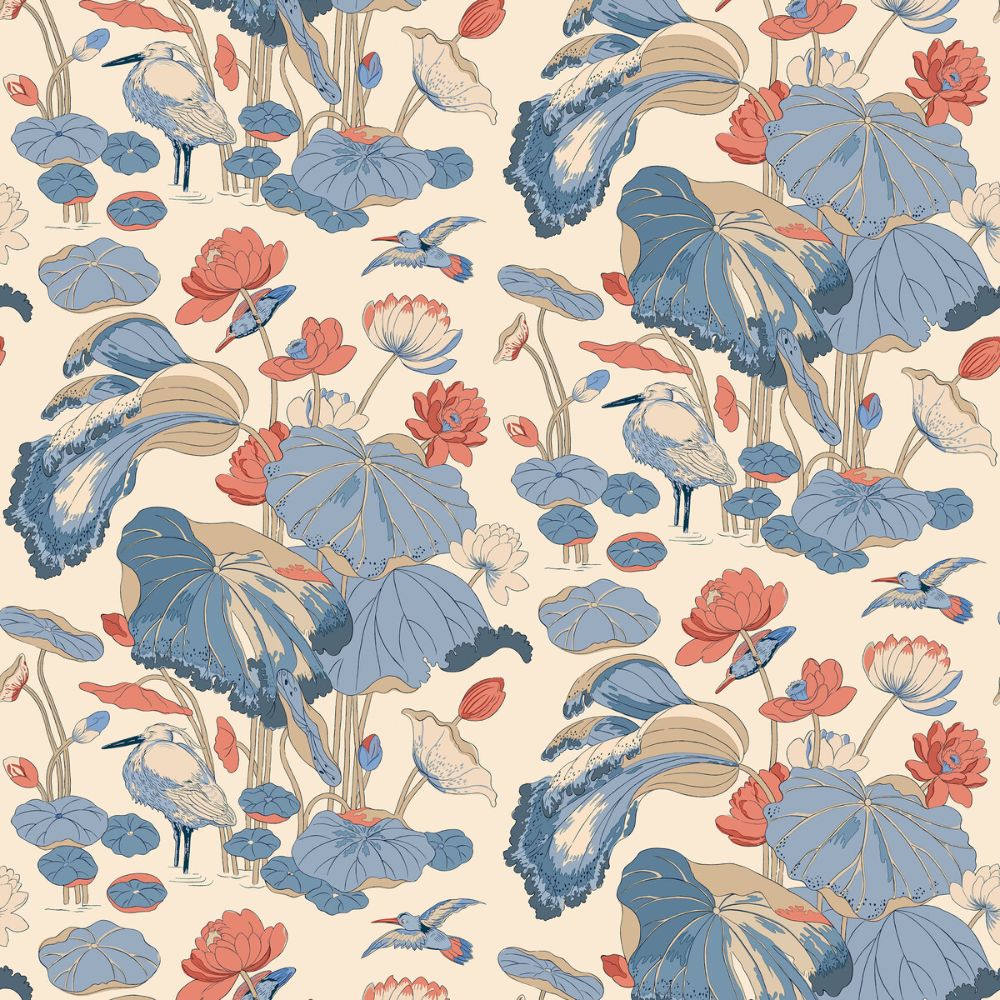 G P & J Baker BW45109.1.0 Nympheus Wallcovering Fabric in Red/White/Blue