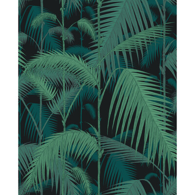 Cole & Son F111/2004V.CS.0 Palm Jungle Multipurpose Fabric in Viri/pet On Blk/Green/Emerald/Black