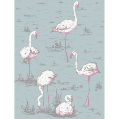 Cole & Son F111/3010L.CS.0 Flamingos Multipurpose Fabric in Wht/fuch On Sfoam/Turquoise