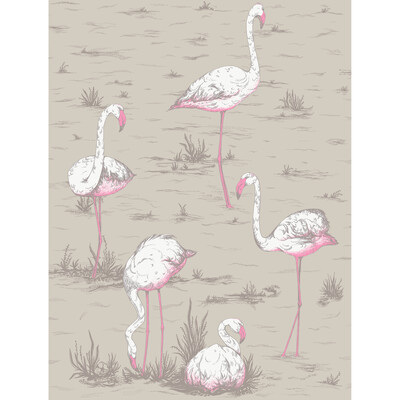 Cole & Son F111/3011L.CS.0 Flamingos Multipurpose Fabric in Wht/fuch On Tup/Taupe