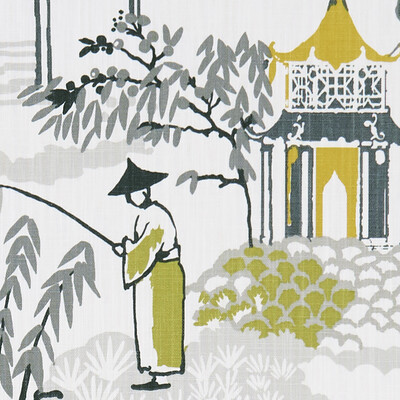 Clarke And Clarke F1290/02.CAC.0 Pagoda Multipurpose Fabric in Chartreuse/charcoal