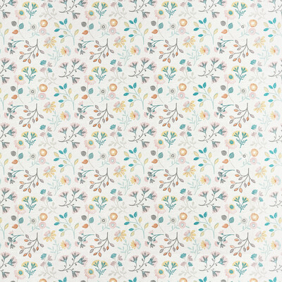 Clarke And Clarke F1461/02.CAC.0 Alder Multipurpose Fabric in Coral/teal/Ivory/Coral/Teal