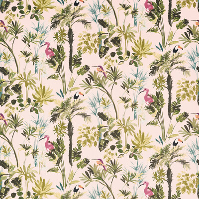 Clarke And Clarke F1517/01.CAC.0 Palm Multipurpose Fabric in Blush Velvet/Pink/Green