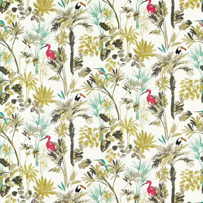 Clarke And Clarke F1518/01.CAC.0 Palm Multipurpose Fabric in Charcoal/citron/Multi/Green/Red