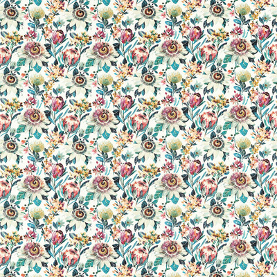 Clarke And Clarke F1519/03.CAC.0 Paradise Multipurpose Fabric in Russet/Multi/Teal/Coral
