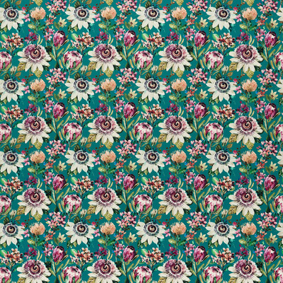 Clarke And Clarke F1520/04.CAC.0 Paradise Multipurpose Fabric in Teal Velvet/Multi/Teal/Pink