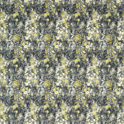 Clarke And Clarke F1539/01.cac.0 Rosedene Multipurpose Fabric in Charcoal/chartreuse/Charcoal/Chartreuse/Yellow