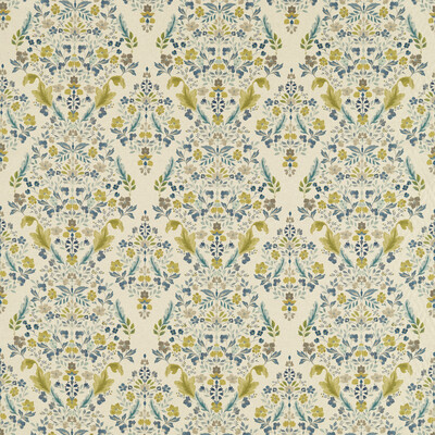 Clarke And Clarke F1558/03.cac.0 Gawthorpe Multipurpose Fabric in Mineral/linen/Blue/Chartreuse/Turquoise