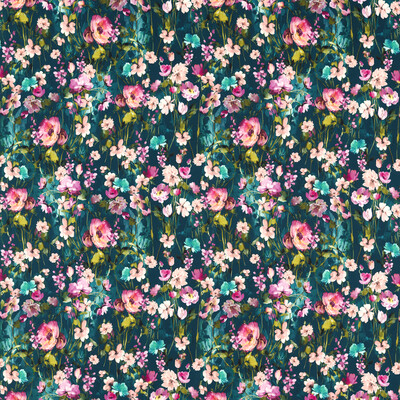 Clarke And Clarke F1575/01.CAC.0 Wild Meadow Multipurpose Fabric in Kingfisher Velvet/Teal/Multi