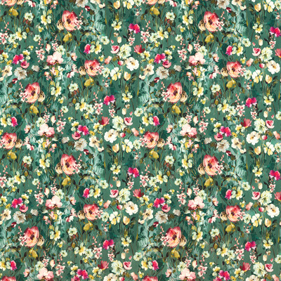 Clarke And Clarke F1575/03.CAC.0 Wild Meadow Multipurpose Fabric in Mineral Velvet/Teal/Multi