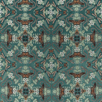 Clarke And Clarke F1581/04.CAC.0 Emerald Forest Drapery Fabric in Teal Jacquard/Teal/Multi