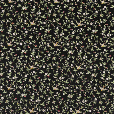 Clarke And Clarke F1582/01.CAC.0 Wild Strawberry Drapery Fabric in Noir Emb/Black/Multi