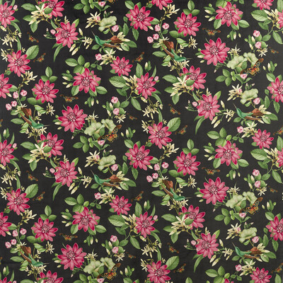 Clarke And Clarke F1588/02.CAC.0 Pink Lotus Multipurpose Fabric in Noir Velvet/Black/Multi