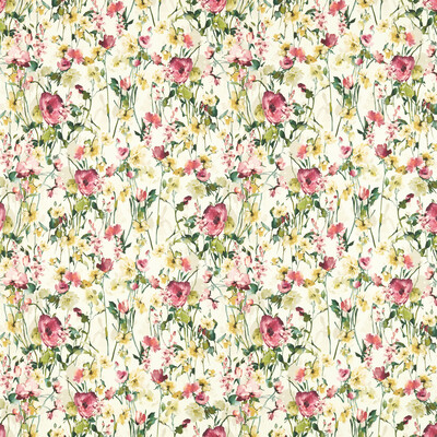 Clarke And Clarke F1596/04.CAC.0 Wild Meadow Multipurpose Fabric in Ivory/Multi/Pink
