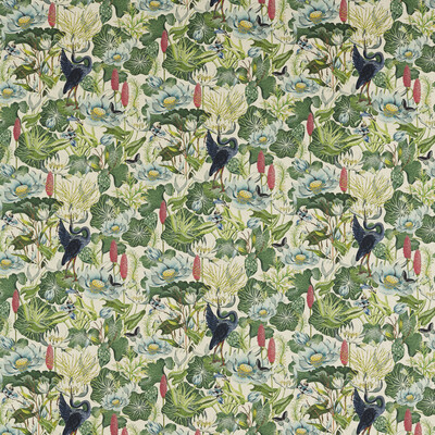 Clarke And Clarke F1605/02.CAC.0 Waterlily Multipurpose Fabric in Linen/Green/Light Blue