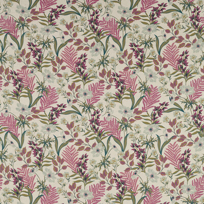 Clarke And Clarke F1648/01.CAC.0 Hazelbury Linen Multipurpose Fabric in Coral/Ivory/Pink/Green