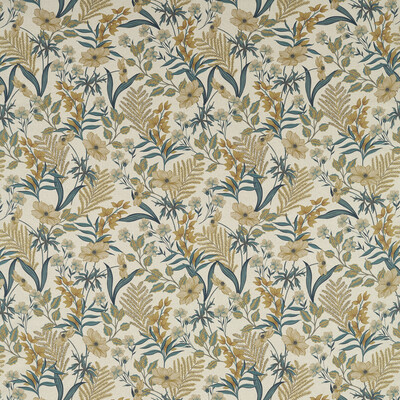 Clarke And Clarke F1648/04.CAC.0 Hazelbury Linen Multipurpose Fabric in Ochre/Ivory/Gold/Teal
