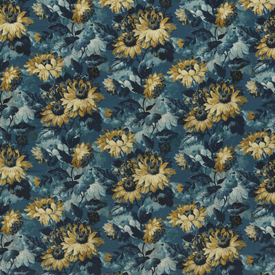 Clarke And Clarke F1661/01.CAC.0 Sunforest Upholstery Fabric in Denim Velvet/Dark Blue/Yellow