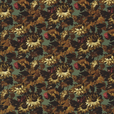 Clarke And Clarke F1661/02.CAC.0 Sunforest Upholstery Fabric in Russet Velvet/Green/Brown