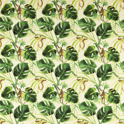 Clarke And Clarke F1671/01.CAC.0 Monkey Biz Outdoor Multipurpose Fabric in Nat/Ivory/Green/Brown
