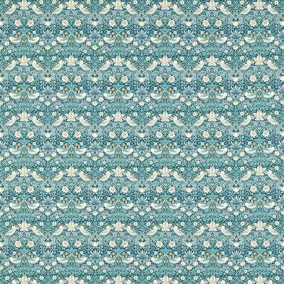 Clarke And Clarke F1678/01.CAC.0 Strawberry Thief Multipurpose Fabric in Teal/Light Blue/Ivory