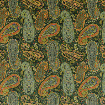 Mulberry FD2002.S16.0 Peregrine Paisley Velvet Upholstery Fabric in Emerald/Green/Orange