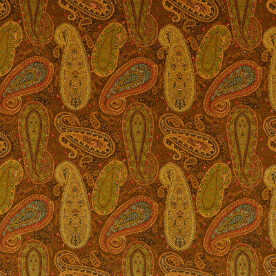 Mulberry FD2002.T30.0 Peregrine Paisley Velvet Upholstery Fabric in Spice/Orange/Green