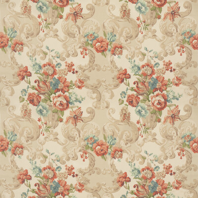 Mulberry FD2011.V117.0 Floral Rococo Multipurpose Fabric in Red/green/Red/Beige