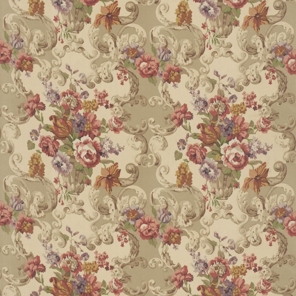 Mulberry FD2011.V54.0 Floral Rococo Multipurpose Fabric in Red/Beige
