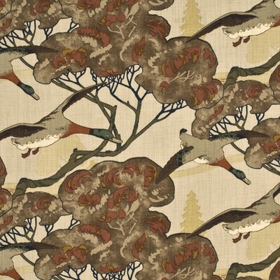 Mulberry Home FD205.K47.0 Flying Ducks Grand Tour Fabric in Stone/Brown