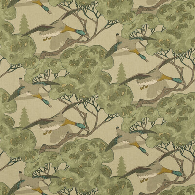 Mulberry FD205.S16.0 Flying Ducks Multipurpose Fabric in Emerald/Green/Brown