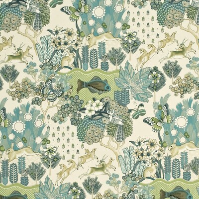 Mulberry Home FD259.R38.0 Glendale Country Weekend Fabric in Teal/Leaf