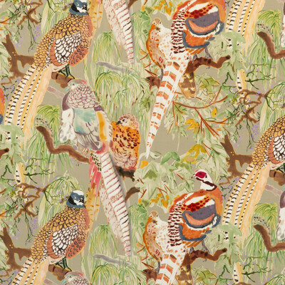Mulberry Home FD268.K102.0 Game Birds Velvet Bohemian Romance Fabric in Stone Multi