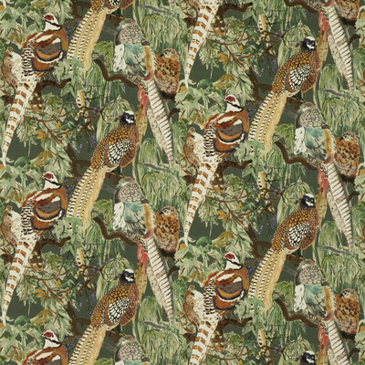 Mulberry FD268.R102.0 Game Birds Velvet Multipurpose Fabric in Forest/Green/Multi