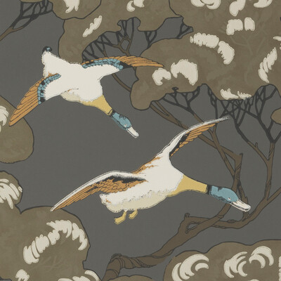 Mulberry Home FG090.A101.0 Flying Ducks Modern Country Wallcovering in Charcoal