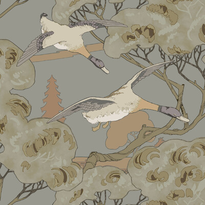 Mulberry FG102.A116.0 Grand Flying Ducks Wallcovering in Grey/blue