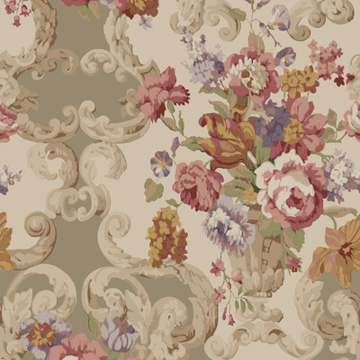 Mulberry FG103.V54.0 Floral Rococo Wallcovering in Red/plum