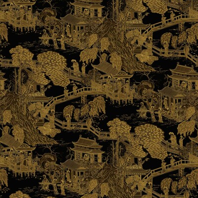 Gaston Y Daniela GDT5186.001.0 Rosa Multipurpose Fabric in Black/Gold