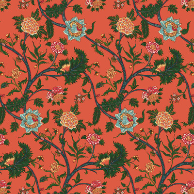 Gaston Y Daniela GDT5545.001.0 Palampore Multipurpose Fabric in Coral/Green/Turquoise