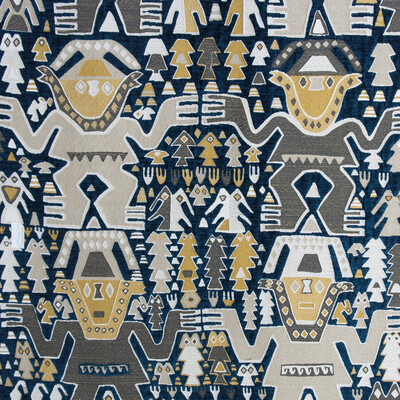 Gaston Y Daniela GDT5572.001.0 Colosos Upholstery Fabric in Azul/Indigo/Gold/Grey