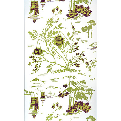 Gaston Y Daniela GDW5105.004.0 Villa Erba Wallcovering Fabric in Verde/lavanda/White/Green/Purple