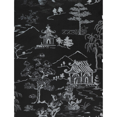 Gaston Y Daniela GDW5256.001.0 Singapur Wallcovering Fabric in Onyx/plata/Black