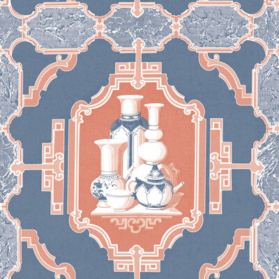 Gaston Y Daniela GDW5445.004.0 Porcelanas Wallcovering Fabric in Azul/rojo/Dark Blue/Pink/Coral