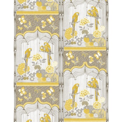 Gaston Y Daniela GDW5452.001.0 Aviary Wallcovering Fabric in Ocre/Grey/Yellow/Light Grey